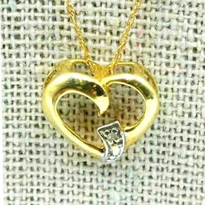10K Gold Chain w/Single Diamond Heart Pendant